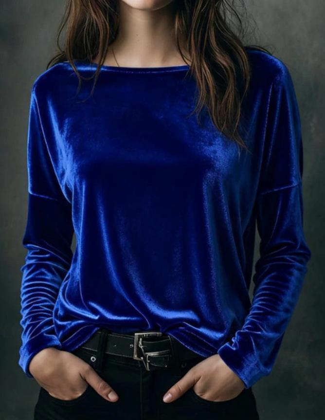 Spring 2026 Elegant Velvet Round Neck Women's Top
