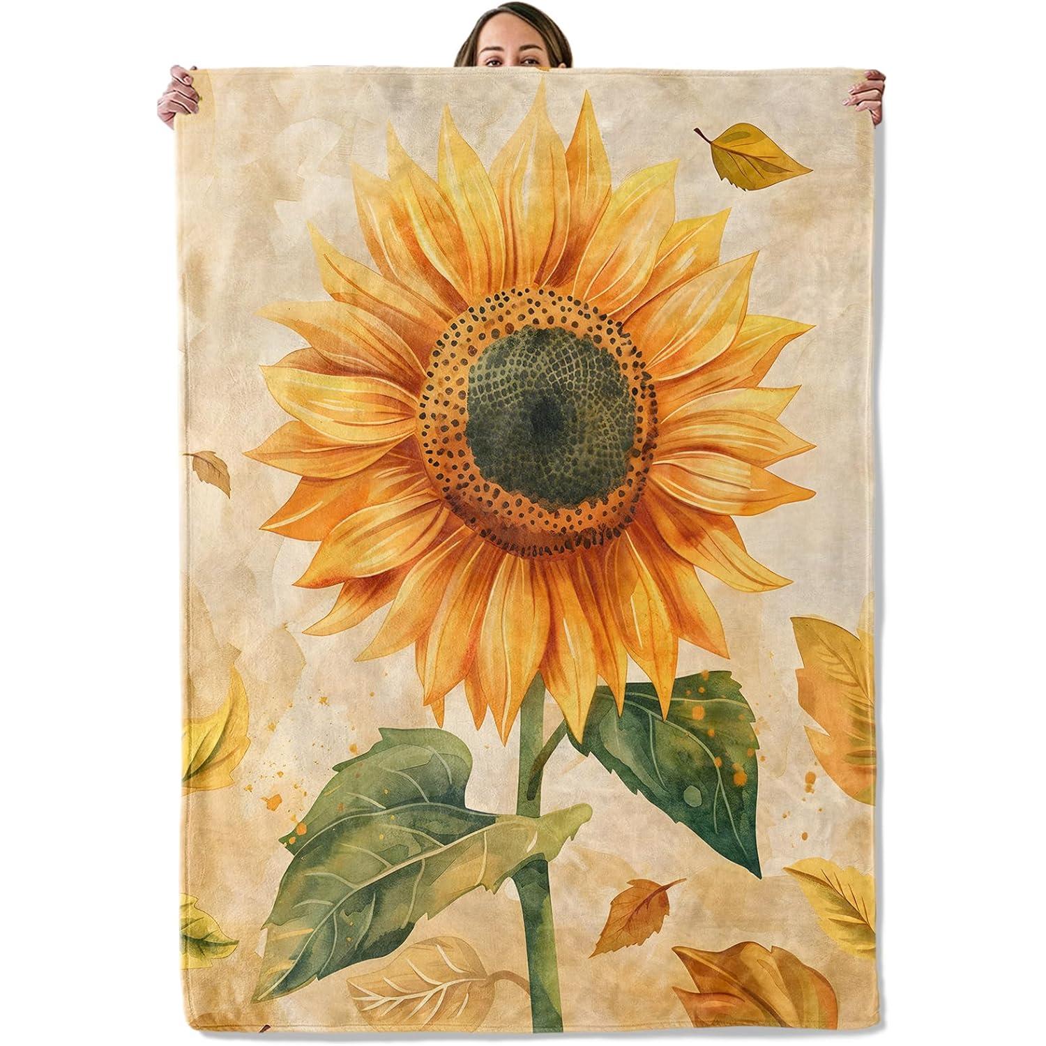 

Sunflower Gifts, Yellow Sunflower Blanket for Adults Women Kids,Cozy Fuzzy Warm Soft Throw Blankets for Bedroom, Camp 75x90cm