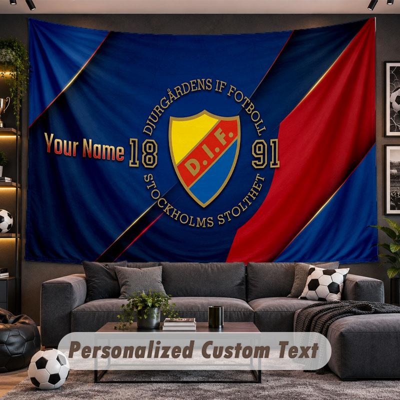 Wall Hanging Tapestry Custom NameDjurgårdens IF Pattern Personalized Printed Fabric Wall Decor