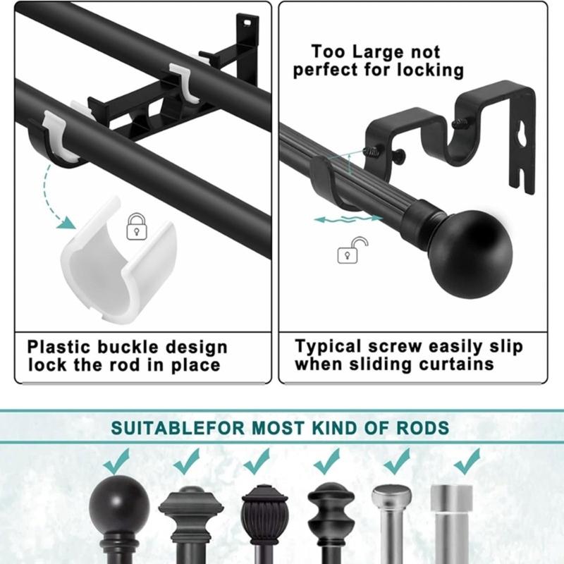 2Pcs Double Curtain Rod Brackets,Heavy Duty Curtain Rod Holders for Window, Bedroom,Home Curtain Rod,Drapery Rod Gift