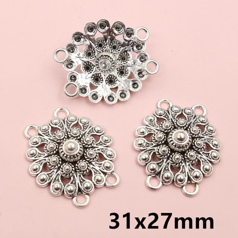10pcs Antique Silver Plated Boho Vintage Flower Connector Charms Pendant DIY Jewelry Making Accessories Findings