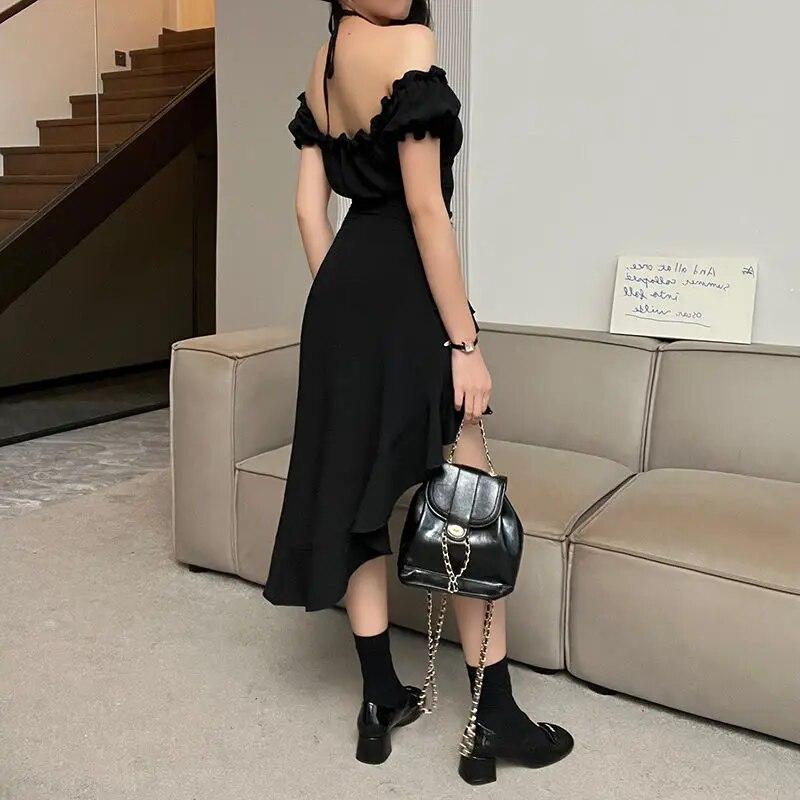 princess polly baby blue dress Elegant Vintage Black Dress Women Ruffles Patchwork Sexy Off Shoulder Slim  Irregular Chic Harajuku Casual Dresses Buy cheaply on Joom