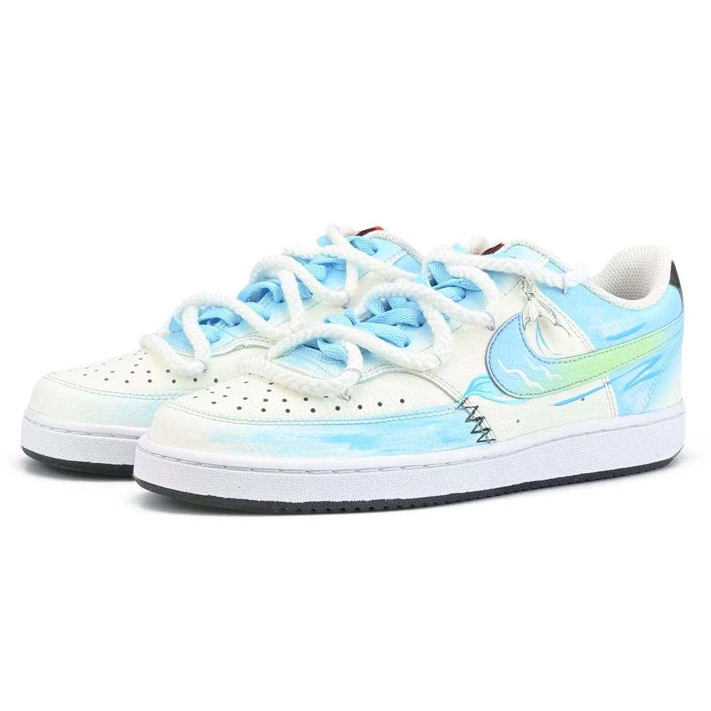 Nike Court Vision 1 SSS Manufacturing, Tide Shadow Painting Abrasion Resistant Low top Skateboard Shoes Men's DM1187-101(Team138-)