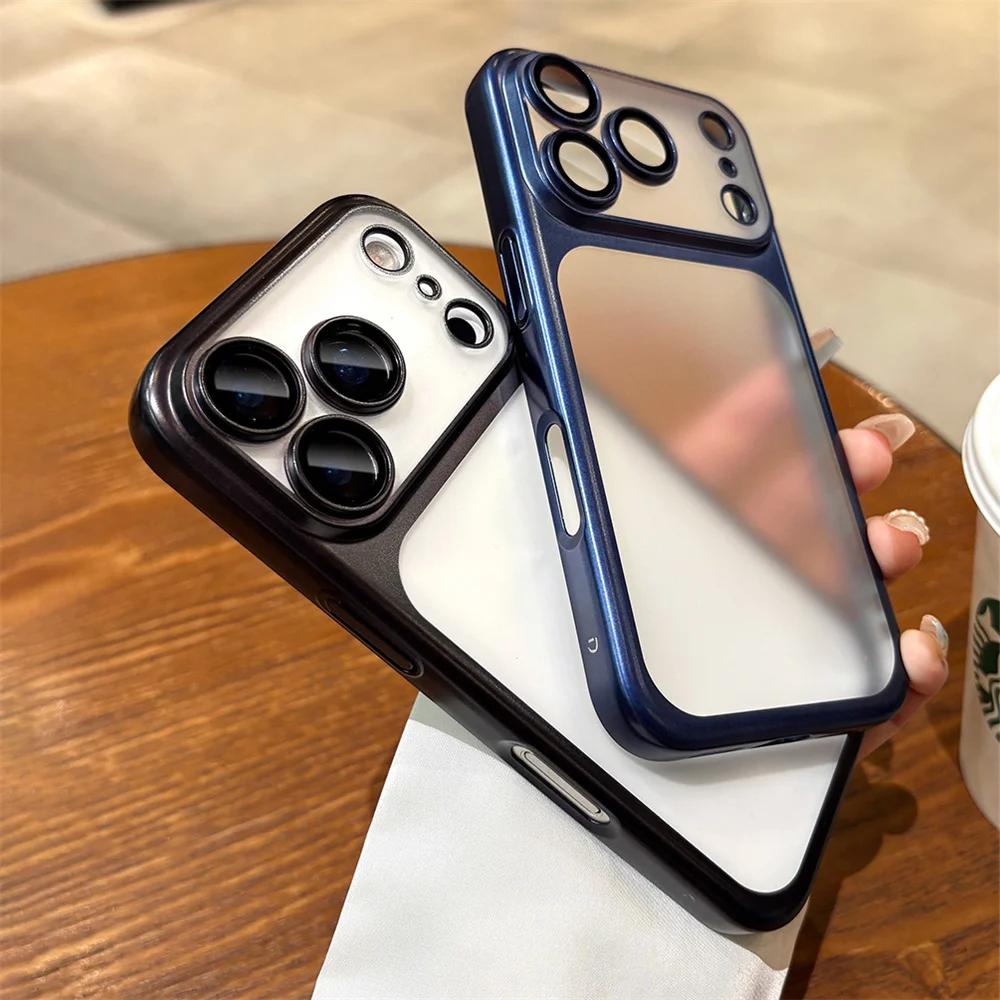 Luxury Matte Hard PC Ultra Slim Case For iPhone 17 16 15 14 13 12 Pro Max Plating Camera Film Protector Frosted Shockproof Cover