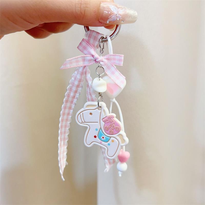 Uroczy brelok z kokardą w kratę, zawieszka do plecaka, łańcuszek do telefonu, akcesoria do torebki, dekoracja DIY, prezenty na Rok Konia