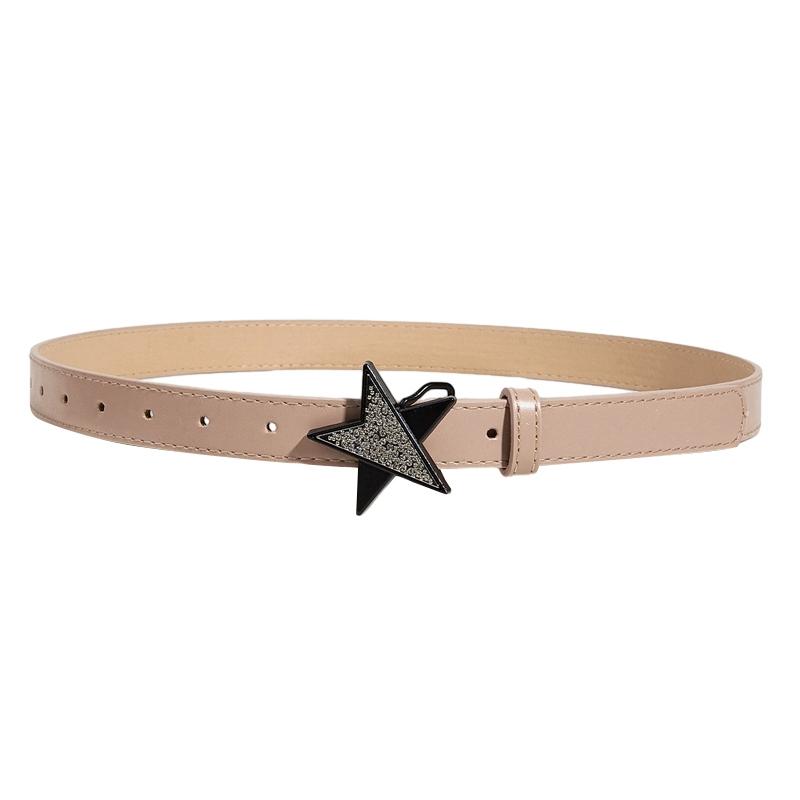Women PU Leather Belt Star Decoration Solid Color Belt