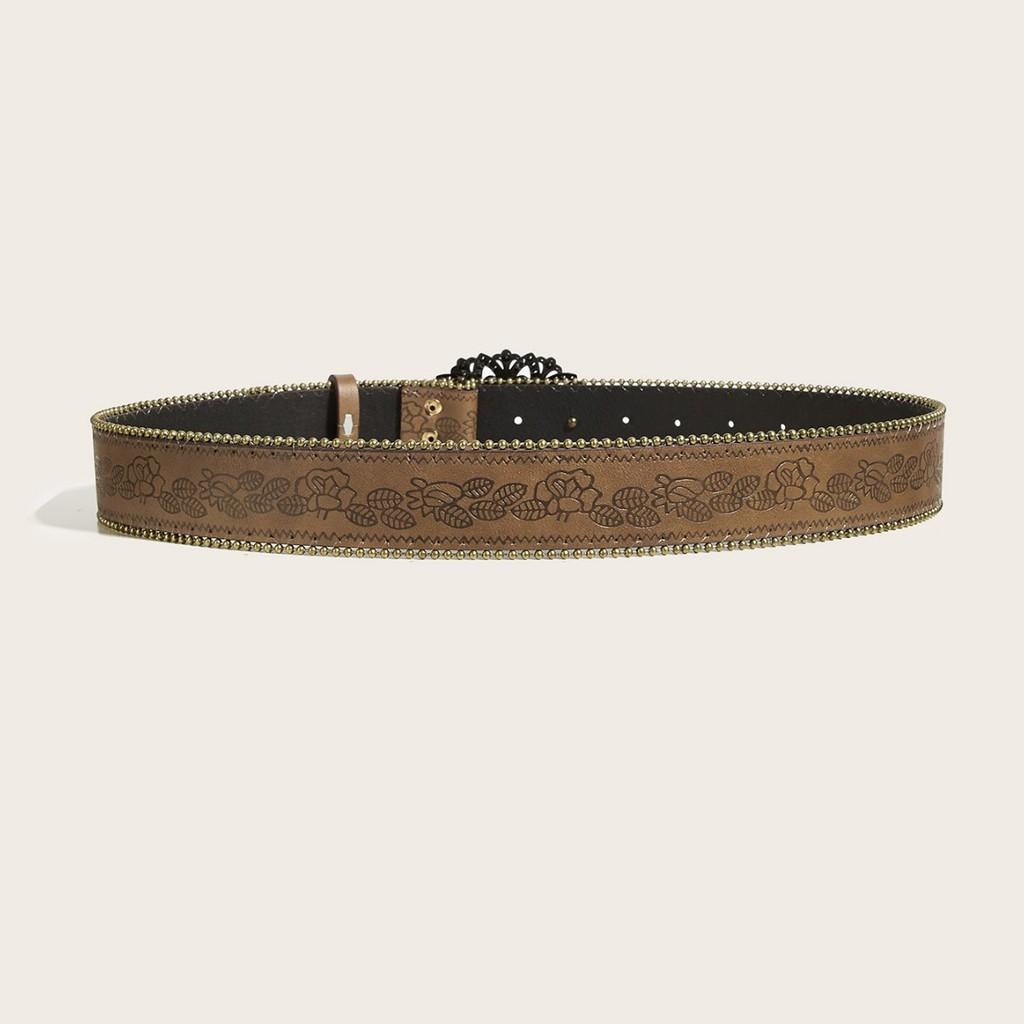 Petal Style Retro Leather Waist Belt Alloy Buckle Streetwear Look Decoration