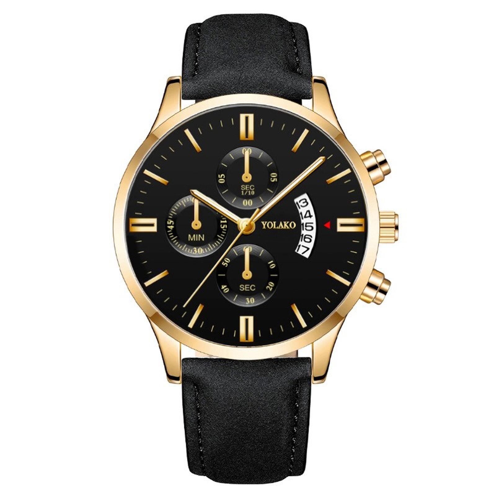 

Мужские кожаные деловые модные часы с ремешком для подарков One Size золотой