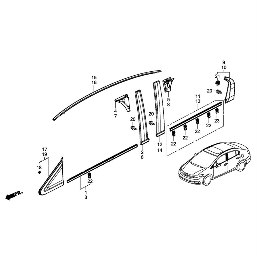 New Rubber Car Roof Side Molding Trim Kit For 2012-15 Honda Civic Sedan LH + RH