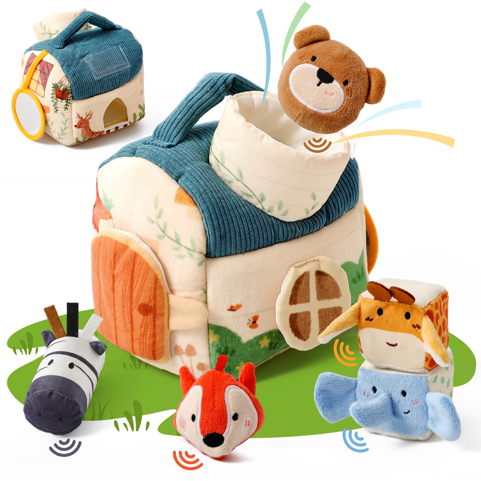 

ДЕРЕВЯННЫЙ ПРОРЕЗЫВАТЕЛЬ Монтессори Детская игрушка, Тканевая игрушка для возраста 6-12 месяцев, Погремушка, Мягкие игрушки, С зеркалом, Раннее развитие, Мягкий домик для животных,