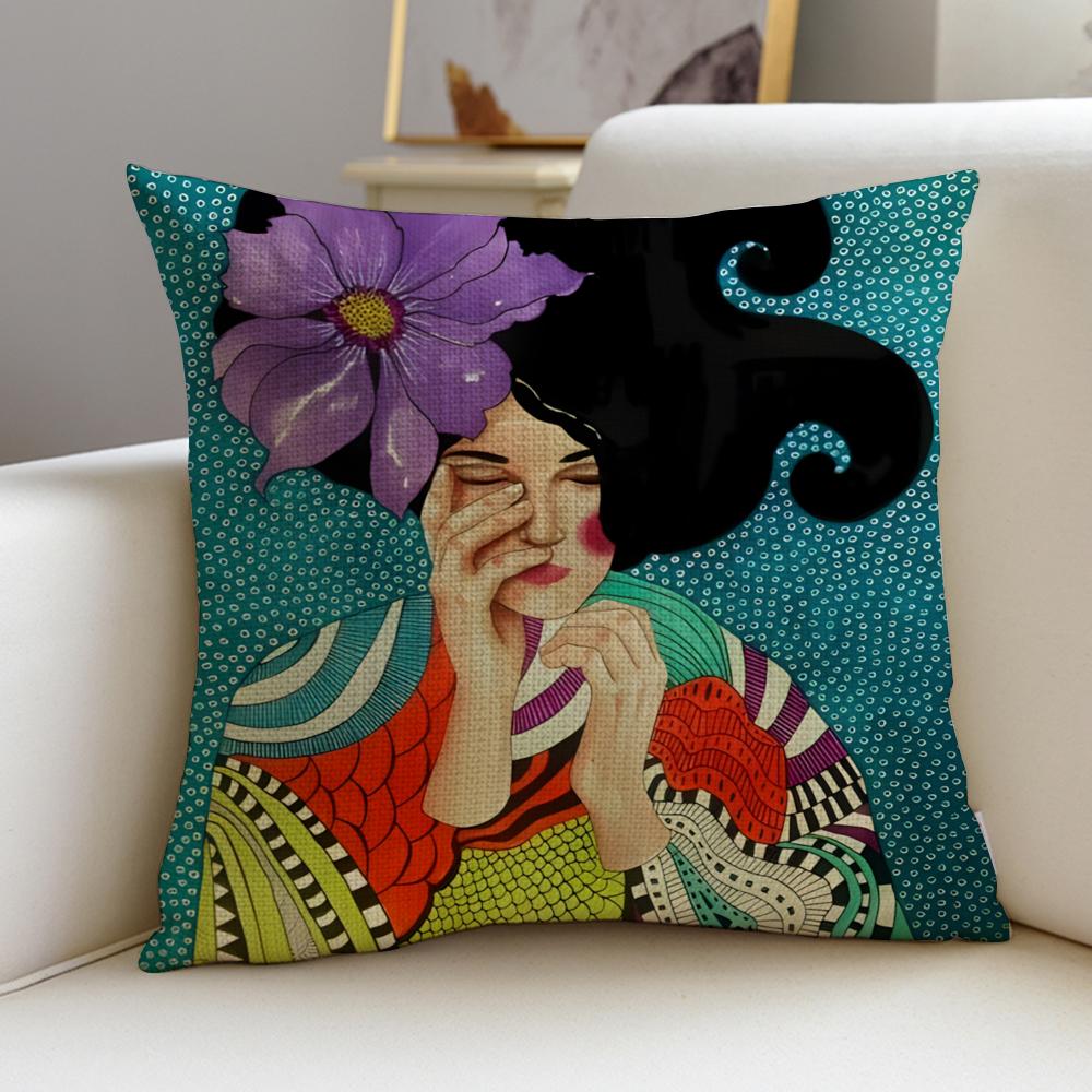 Stylish Fashion Abstract GirlS Cushion Cover Breathable and skinfriendly linen pillowcase square removable and washable cushion