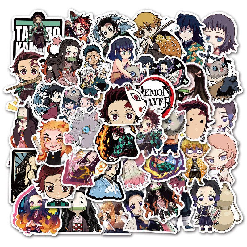Kimetsu No 50pcs Yaiba Stickers Anime Pvc Luggage Skateboard Bike Phone Decals