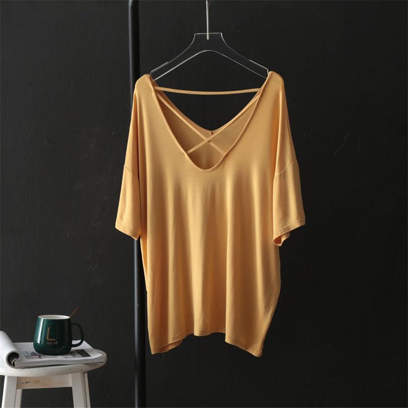 Short Sleeved T-shirt Women's Summer Thin Loose Casual Base Shirt V-neck Backless Irregular Top