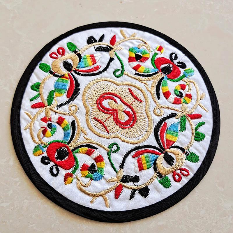 Vintage Embroidery Round Coasters Ethnic Floral Teacup Insulation Pads Placemats Anti-Skid Dining Table Mat