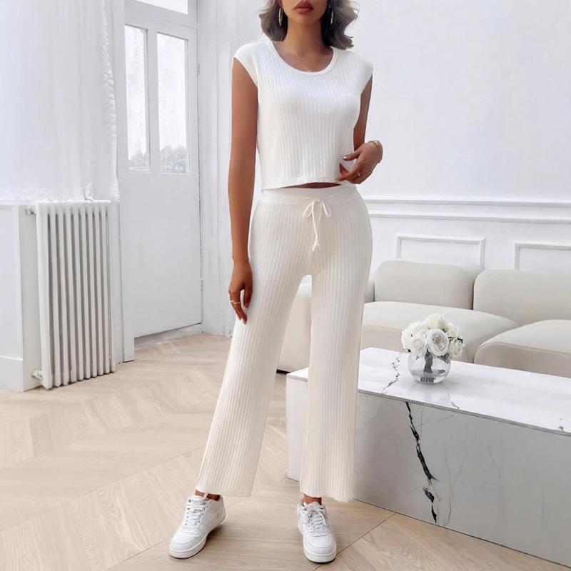 

Повседневный отпускной облегающий комплект брюк с коротким рукавом для женской весны и лета XL слоновая кость