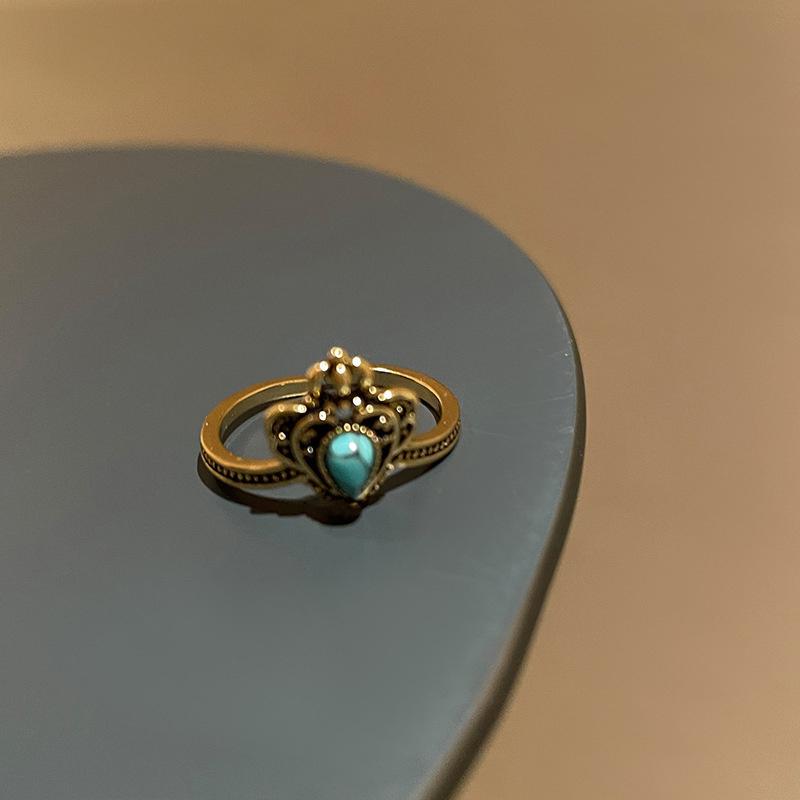 Vintage Ethnic Bronze Color Open Finger Ring For Women Relief Devil's Eye Heart-Shaped Blue Zircon Ring Jewelry