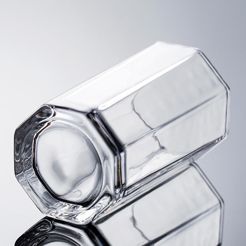 220ml Glass Coffee Cups Square Cup Transparent Collins Glass Juice Cup Straight Tumblers Octagonal Beverage Cup Cocktail Glass