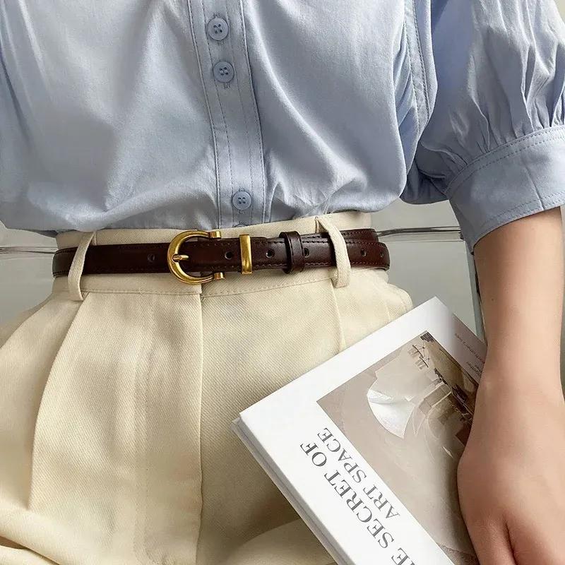 Belt Women's Instagram Style Korean New Fashion Retro Simple Small Gold Buckle Black Practical Jeans Versatile Belt Punk Belts