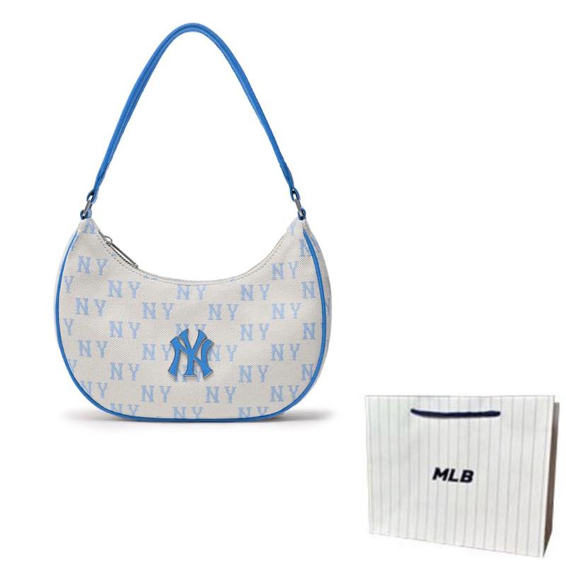 MLB Fashion Casual Commuter Vintage Floral Zipper Tote Shoulder Bag Unisex Bags White Blue 3ABQS014N-50SBD