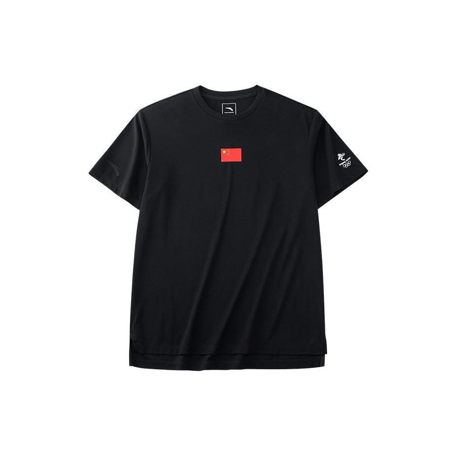 

Anta National Flag Letter Print Solid Color Crew Neck Slim Fit Straight Short Sleeve T-Shirt Unisex Tops Black 152220149-2 XL