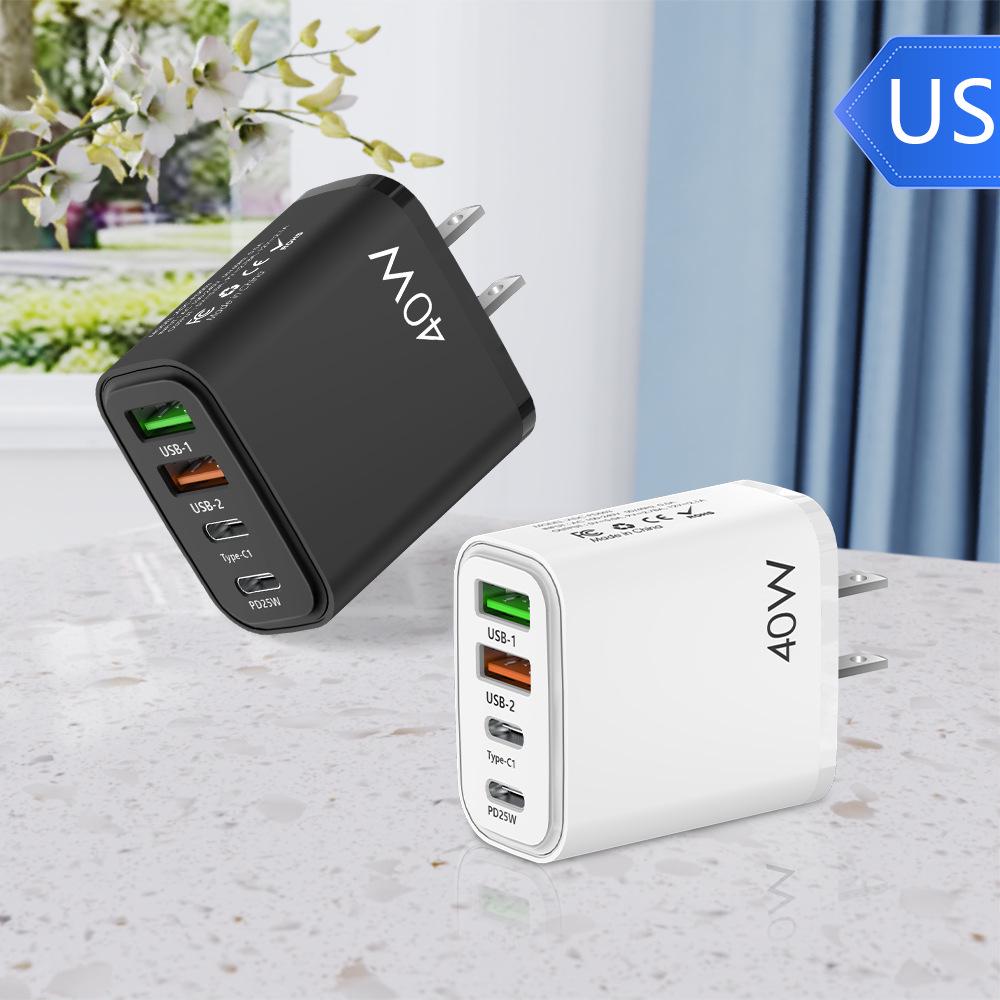 PD40W Mobile Charger: QC3.0 Fast Charging, 2U+2C Multi-Port, EU/UK Standards