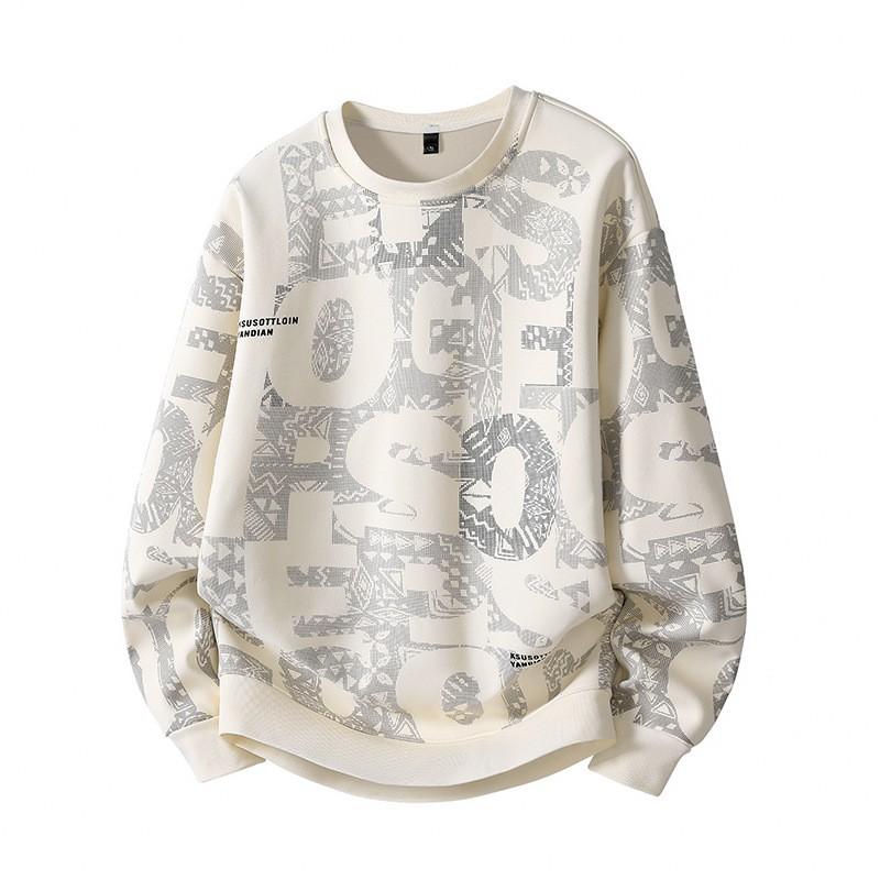 Oversized Mens Graphic Print Crewneck Sweatshirt Winter Thick Fleece Lined Loose Fit Streetwear