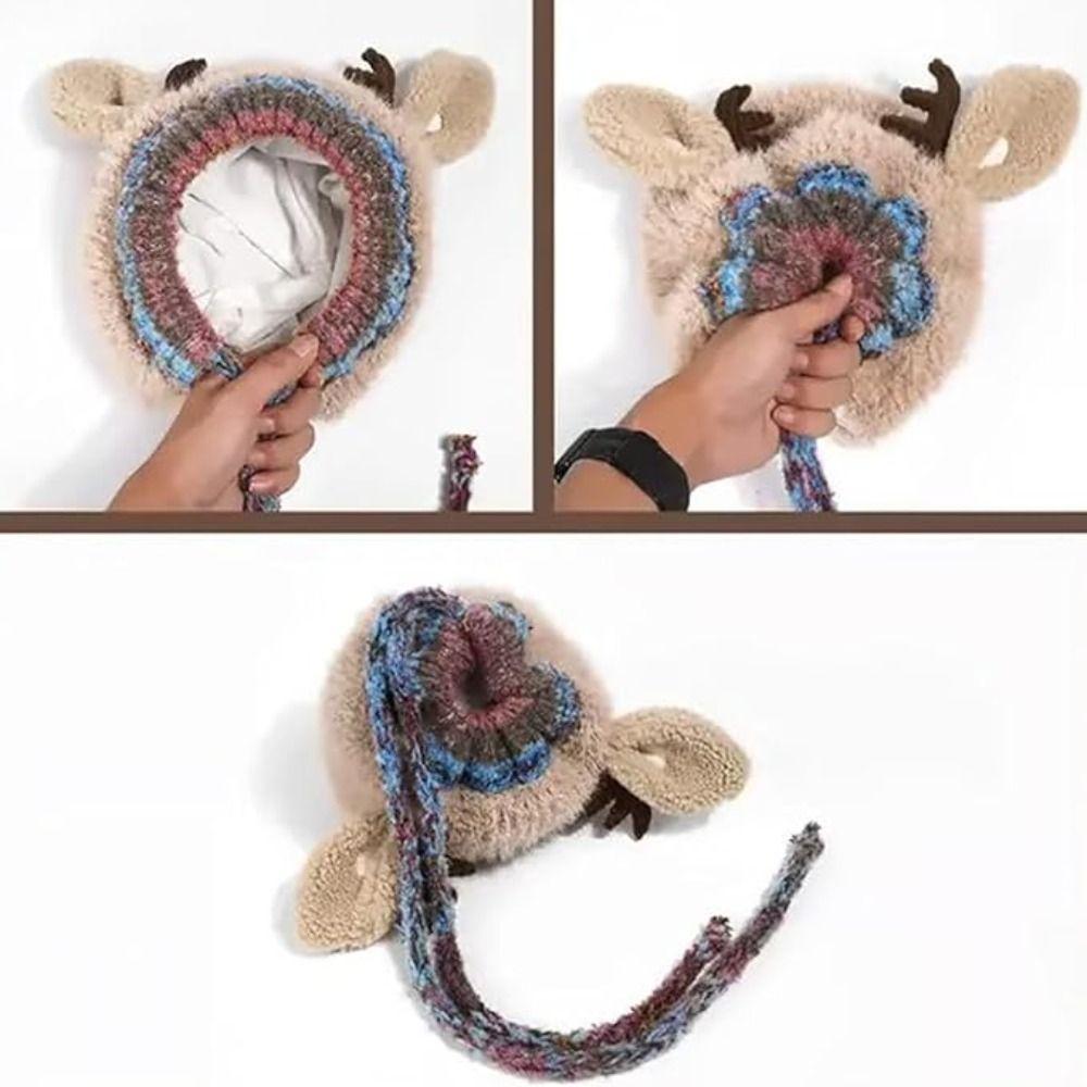 New Fur Deer Storage Hat Windproof Warm Knitted Deer Antler Hat Ear Protection Elastic Earmuffs Hat Winter