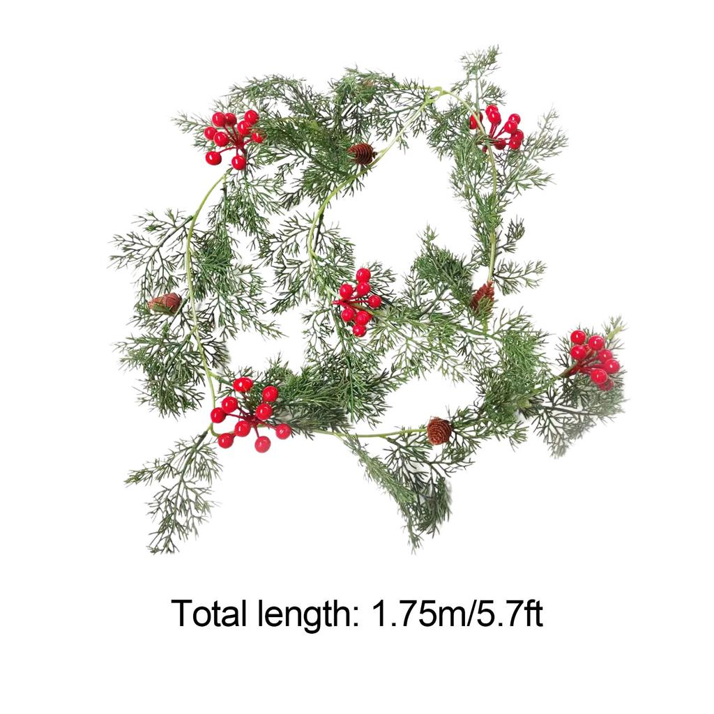 5.74ft Artificial Xmas Garland with Red Berry Pine Cone Faux Winter Greenery for Holiday Mantel Staircase Doorway