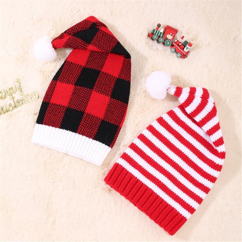 Christmas Elf Knitted Caps for Adult Lovely Striped Hat Santa Hat for Holiday Family Gathering Party Costume Hat