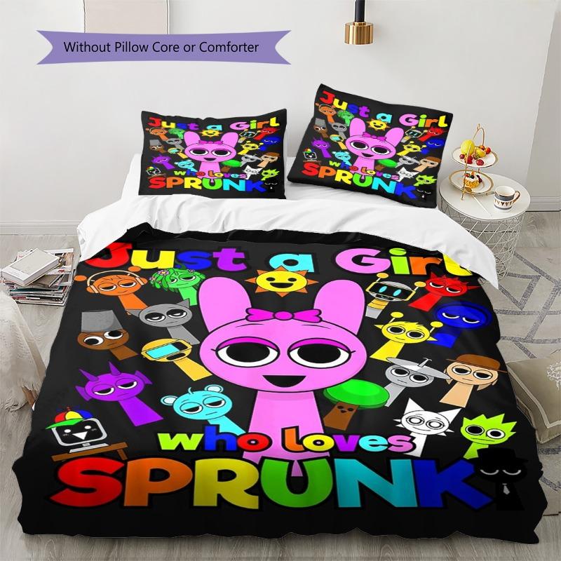 Just A Girl Who Loves Sprunki Colorful Cartoon Character Print 3 Pieces Duvet Cover Set Game Anime Bedding Bedroom Decor Without Pillow Core Comforter