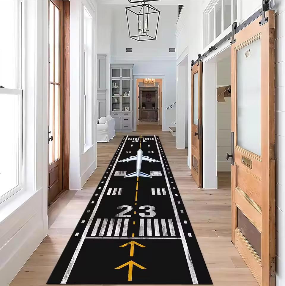 

Hallway Runner Rug Airport Runway Aircraft Pattern Carpet Non-Slip Soft Easy Clean Industrial Typ Space Entryway Home Decor Mat 40X120CM