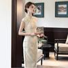 Bei Zhiyun yellow knitted jacquard long literary cheongsam women's 1011 spring new girls short sleeves young work wear