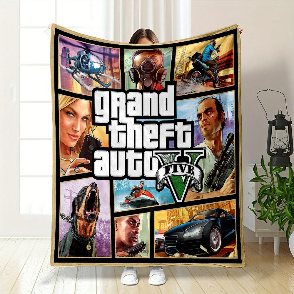 Grand Theft Auto V Game Cover Design Patterned flannel blanket perfect for the bedroom living room, sofa, or a little nap