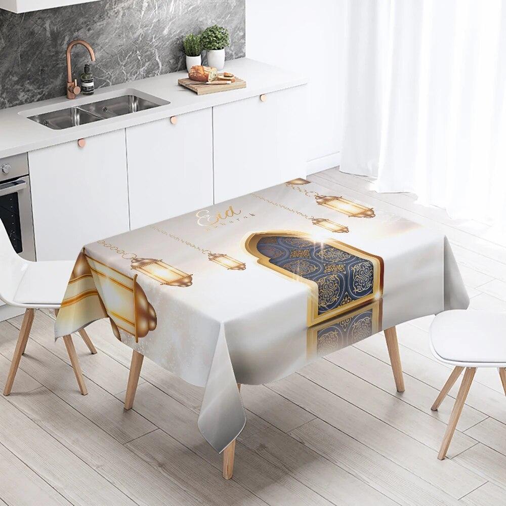 Ramadhan Mubarak Home Decor Tablecloth Islamic Muslim Mosque Ramadhan Karim Decorative Tablecloth Waterproof and Stain Resistant