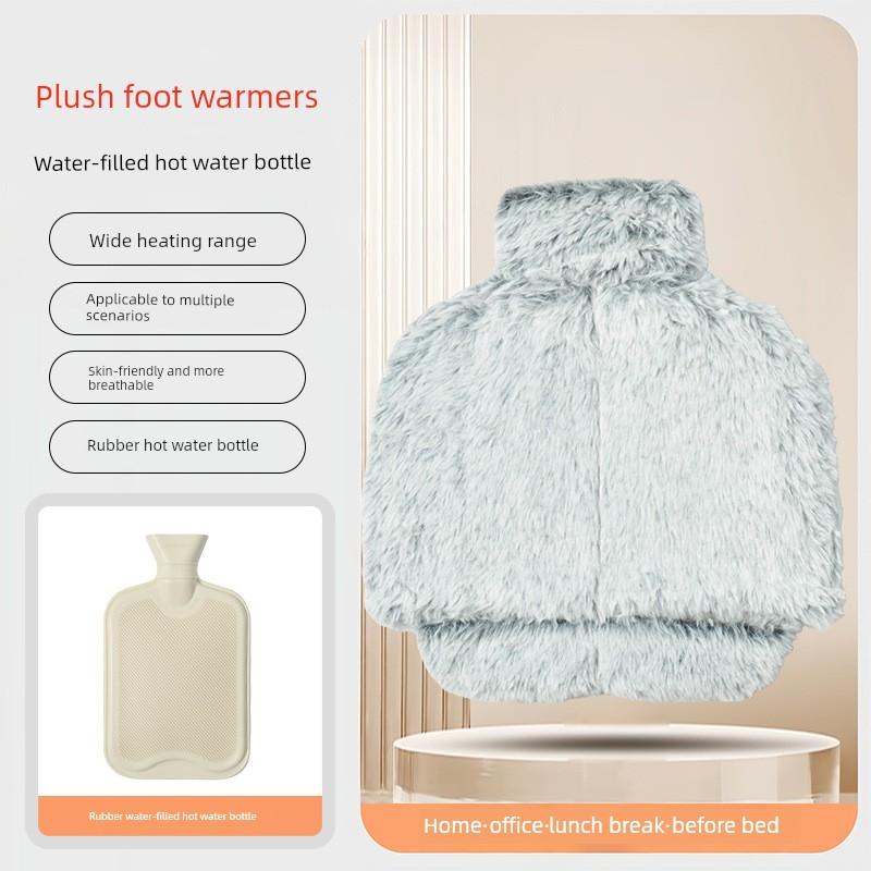 Plush Rubber Foot Warmer for Winter, Household Water-Filled Old-Fashioned Hot Water Bag, Binge-Watching Essential, Detachable and Washable Foot