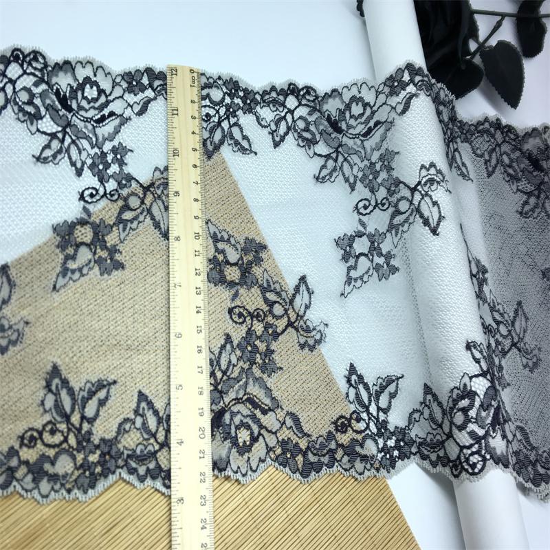 ( 2 Colors) 23cm wide Elastic Lace, Two-tone Elastane Spandex Sewing Mesh Lace Fabric for Lingerie, Bra, Underwear, Garment & Crafting