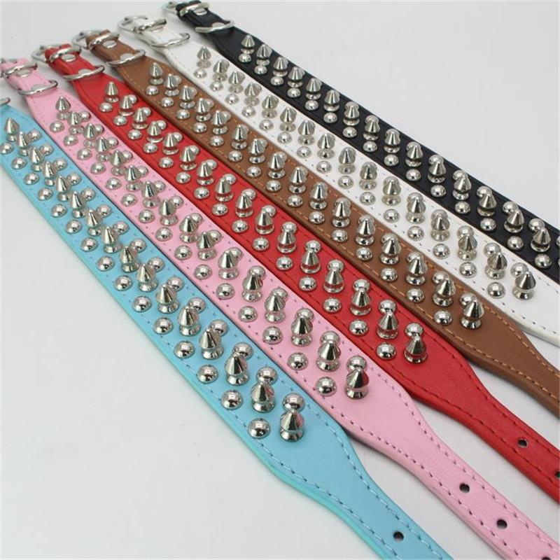 PU Dog Collar with Spike Rivet Adjustable Anti-Bite Pet Collars for Small Medium Large Dogs Bull Terrier Doberman Pinscher