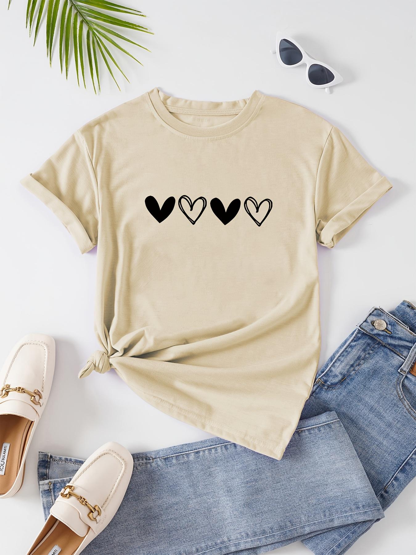 

Women s T-shirt with Four Love Prints Graphic Sports T-shirt Short Sleeve Casual Aesthetic Clothes 4XL