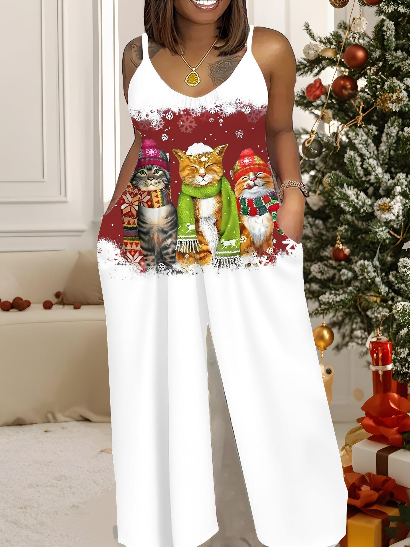 

Женский модный комбинезон, одежда больших размеров, повседневная модная одежда, графический дизайн с рождественским принтом, для вечеринок, рождественская одежда 5XL красный