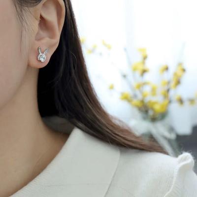 Sweet and Small Zircon Rabbit Stud Earrings Cute Animal Earrings Ear Hole Ear Jewelry