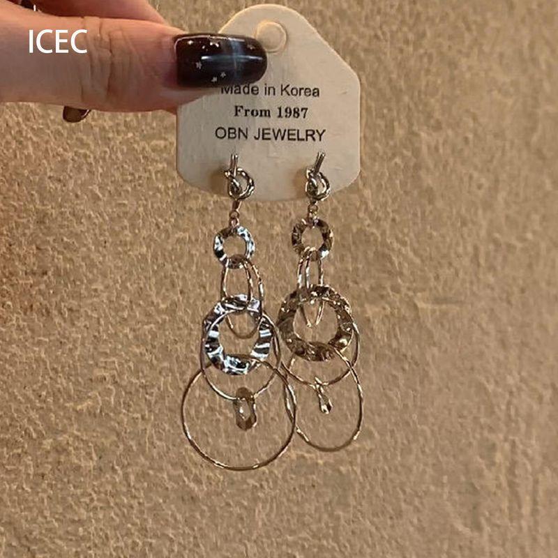 Knot Multi-Layer Circle Tassel Earrings for Women, European and American Minimalist Style, Unique Fashion Design, Earrings for Square and Round Faces Silver Circle Tassel Earrings Pair