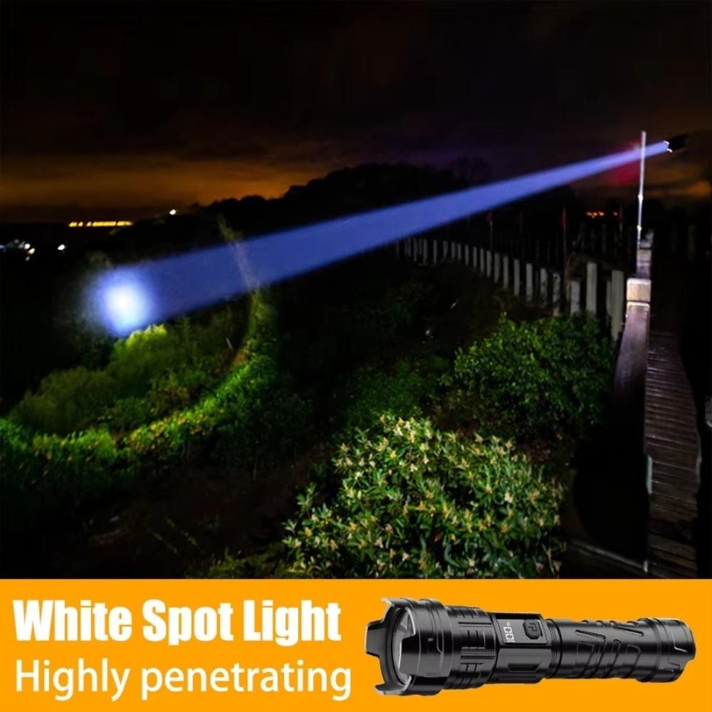Rechargeable Super Bright LED Flashlight Portable Telescopic Sliding Zoom Outdoor Strong Light Flashlight Digital Display