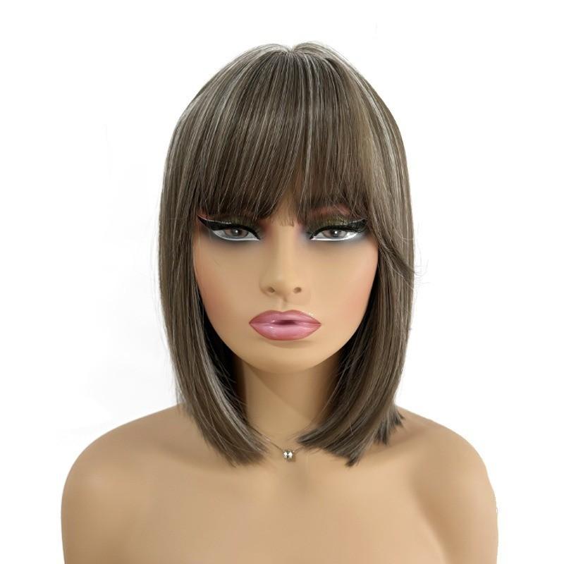 Womens Short Straight Wig With Bangs Hightemperature Silk For Casual And Party Use