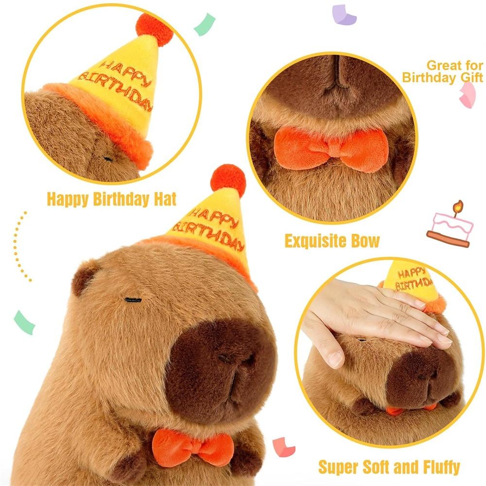 Cute Happy Birthday Capybara Plush Soft Capybara Stuffed Animal Soft Stuffed Toy Kawaii Birthday Gifts Party Decoration for Kids