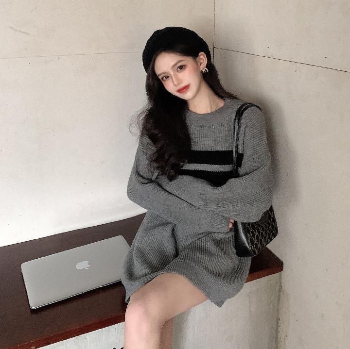 Gothic Sweaters Women Harajuku Punk Knitted Stripes Jumper Vintage Plus Size Loose Long Sleeve Pullover Tops Streetwear