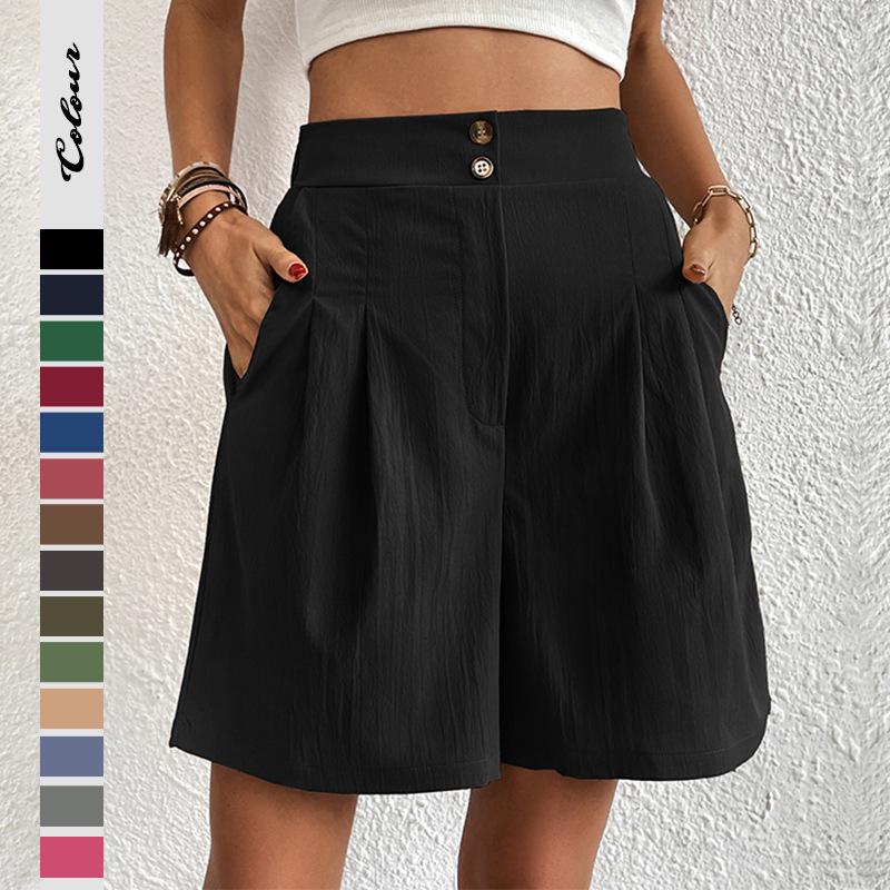 2025 Summer Elegant European & American High-Waisted Wide-Leg Women's Shorts