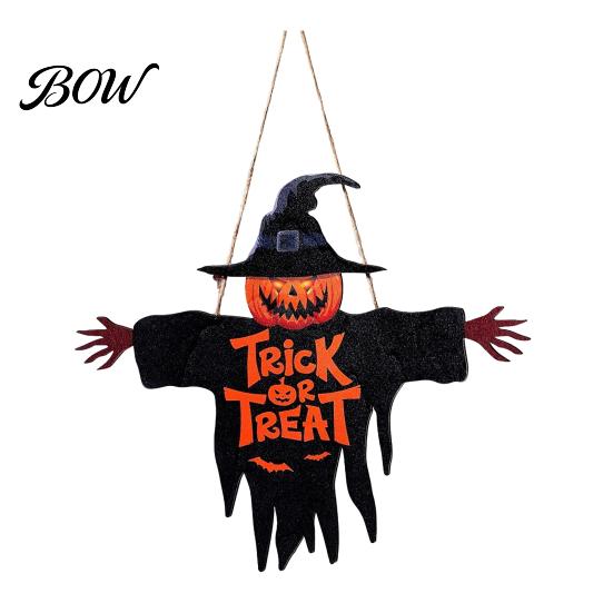 Wooden Trick or Treat Plaque Halloween Hanging Door Sign, Scarecrow Pumpkin Wizard Ornament, Sign Plaque, Rustic Party Wall Hanger, Spooky Gift Wood