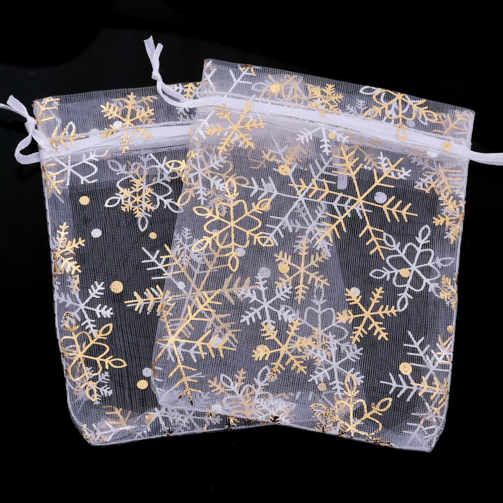 10pcs/lot Organza Gift Bags Snowflake Drawstring Pouches For Wedding New Year Christmas Party Candy Jewelry Gifts Packaging Bags