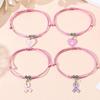 Braccialetto Regolabile in Lega di Zinco Simbolico con Nastro Rosa Viola e Ciondolo a Forma di Cuore per il Supporto al Cancro al Seno