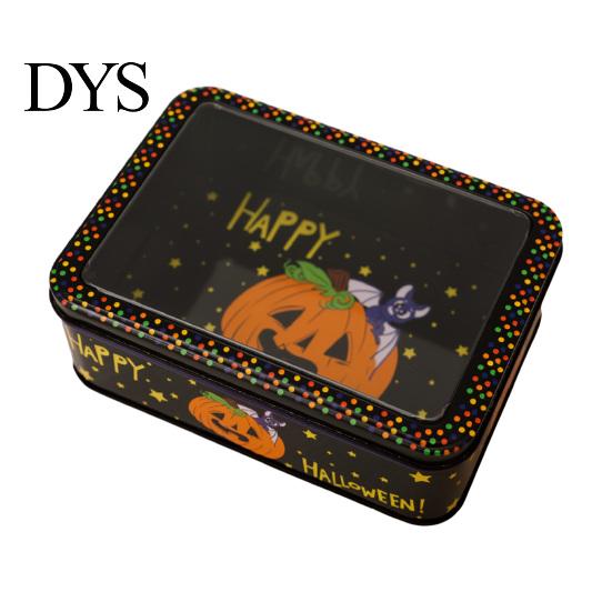 Seasonal Kitchen Storage Halloween Tin Box with Clear Lid, Witch Pumpkin Ghost Candy Window Metal Cases Container for Cookies Snacks, Festive